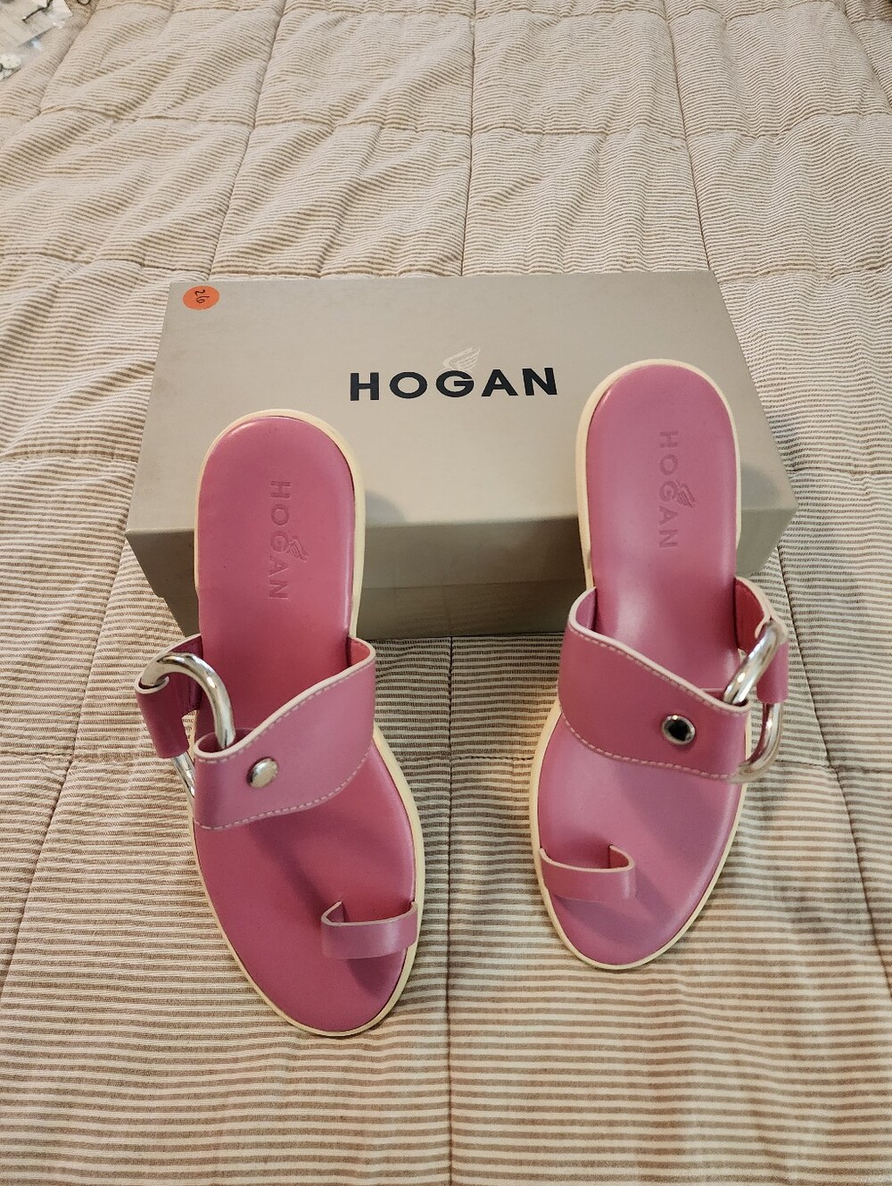 Hogan Italian Dusty Pink Leather Slide Mules Silver Ring NIB Sz 39/US 9 $350